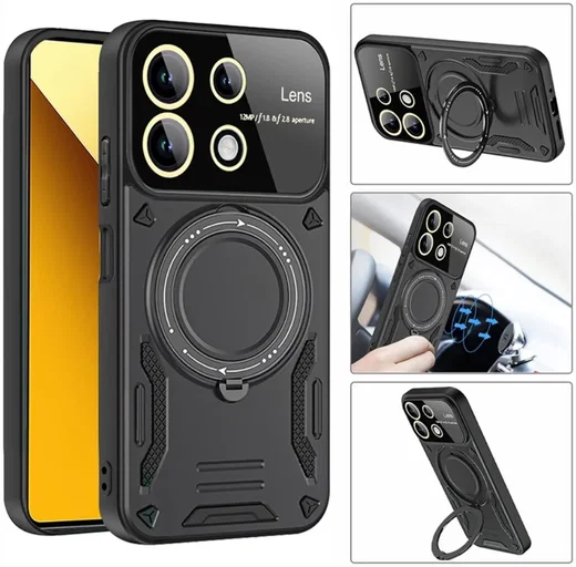 Xiaomi Redmi Note 13 5G Hoesje met MagSafe Kickstand Back Cover Zwart afbeelding 2