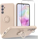 Samsung Galaxy A35 Hoesje Siliconen Kickstand Roze + Tempered Glass