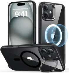 ESR Classic Hybrid MagSafe Apple iPhone 16 Hoesje met Stand Transparant Zwart afbeelding