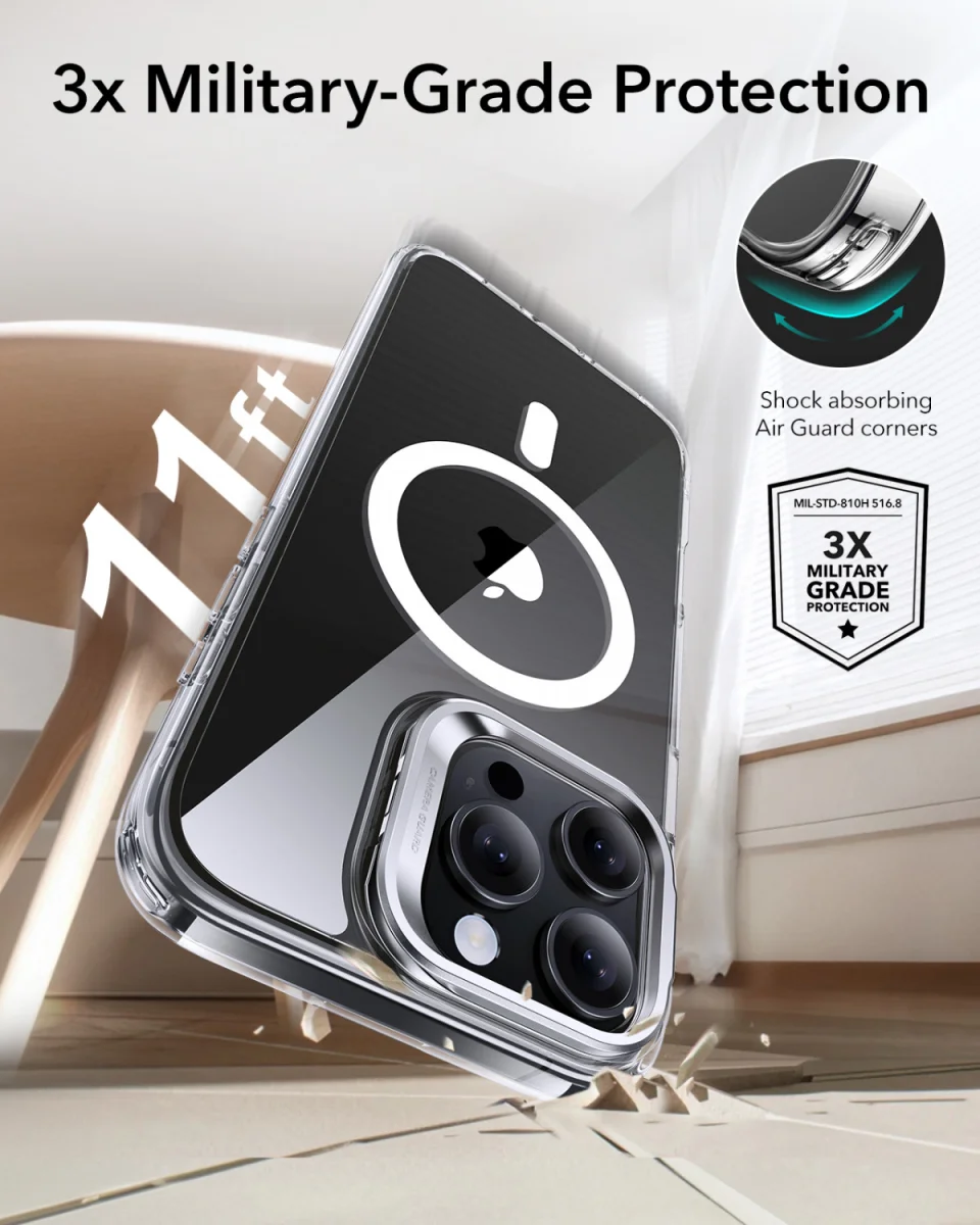 ESR Classic Hybrid MagSafe Apple iPhone 16 Pro Hoesje met Stand Transparant afbeelding 3