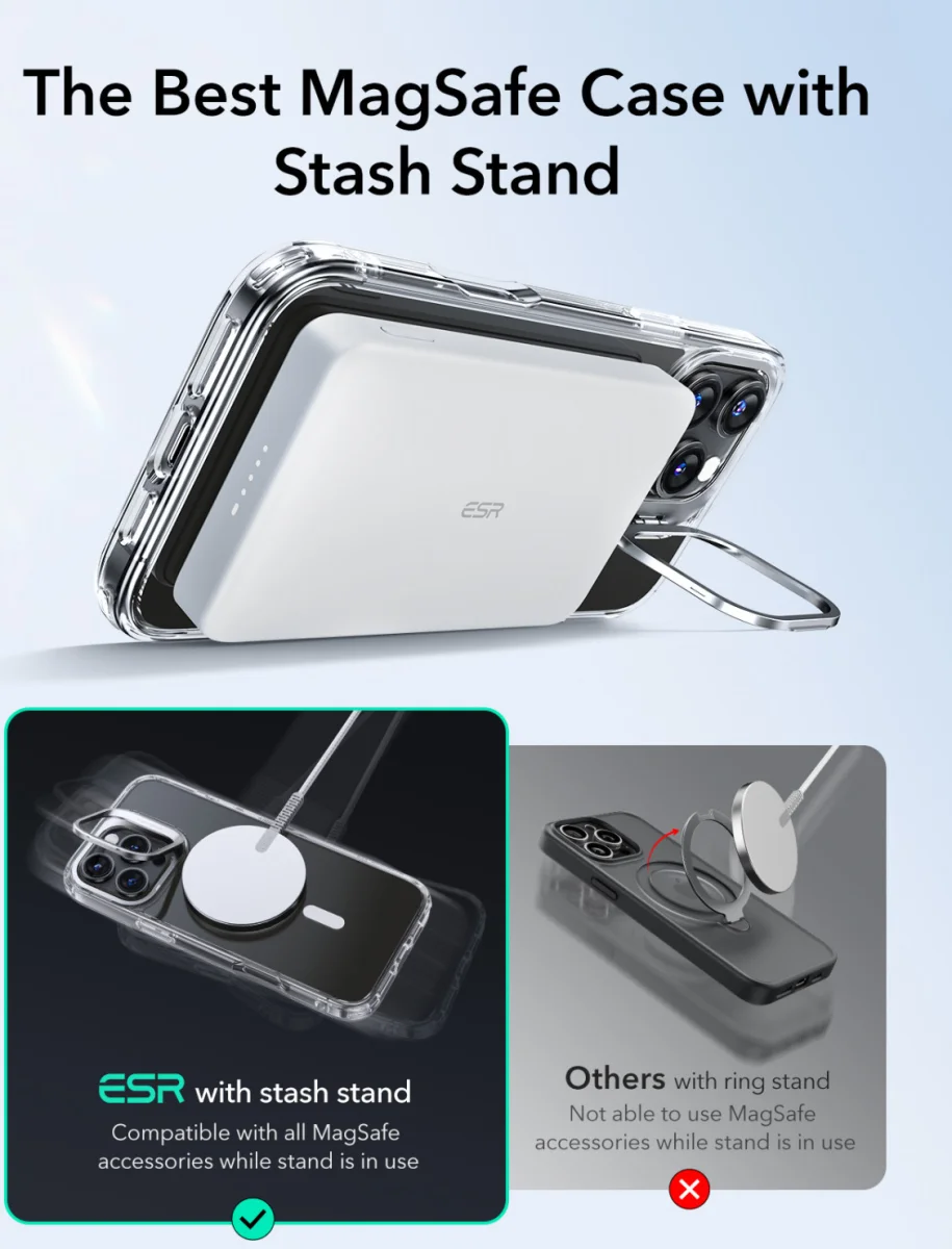 ESR Classic Hybrid MagSafe Apple iPhone 16 Pro Hoesje met Stand Transparant afbeelding 7