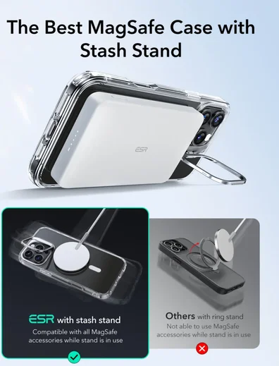 ESR Classic Hybrid MagSafe Apple iPhone 16 Pro Hoesje met Stand Transparant afbeelding 7