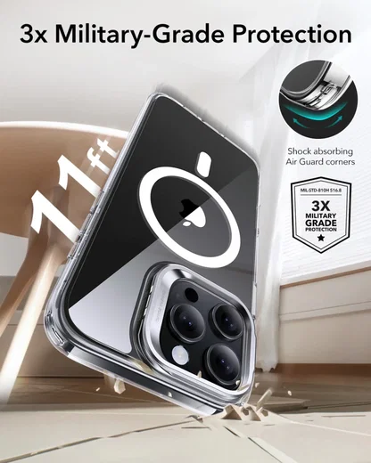 ESR Classic Hybrid MagSafe iPhone 16 Pro Max Hoesje met Stand Transparant afbeelding 3