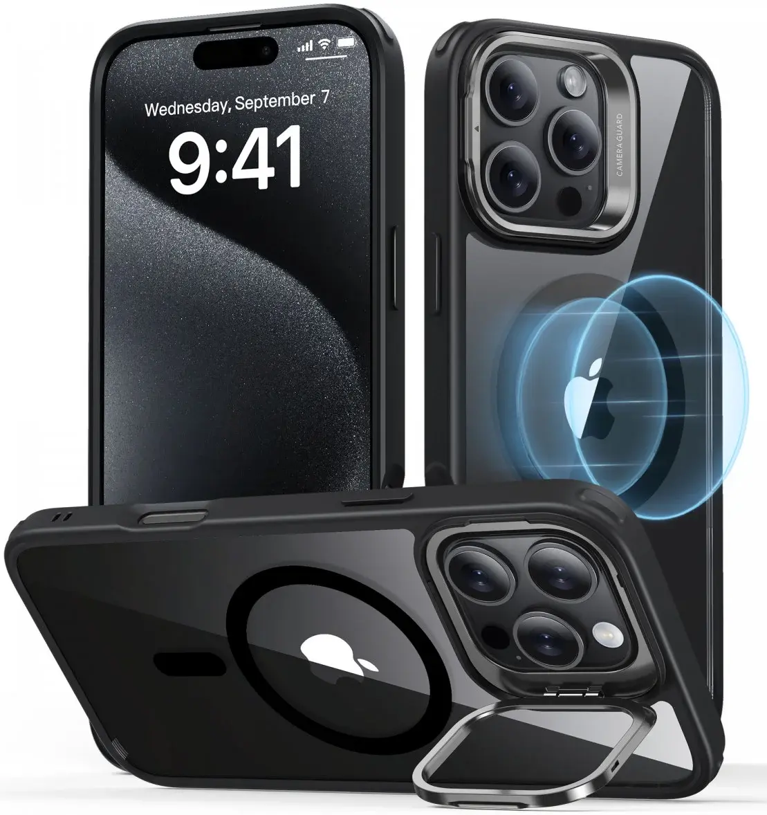 ESR Classic Hybrid MagSafe iPhone 16 Pro Max Hoesje met Stand Transparant Zwart afbeelding 1