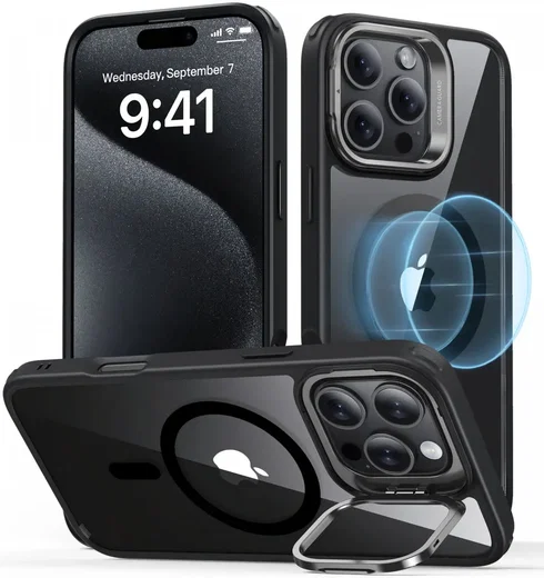 ESR Classic Hybrid MagSafe iPhone 16 Pro Max Hoesje met Stand Transparant Zwart afbeelding 1