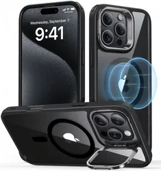 ESR Classic Hybrid MagSafe iPhone 16 Pro Max Hoesje met Stand Transparant Zwart afbeelding