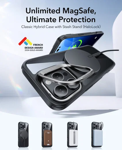 ESR Classic Hybrid MagSafe iPhone 16 Pro Max Hoesje met Stand Transparant Zwart afbeelding 2