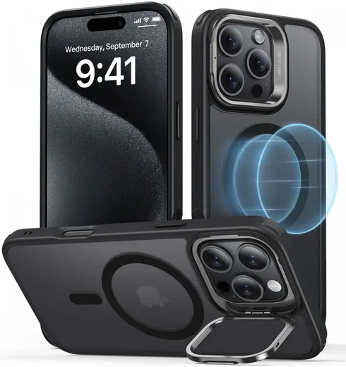 ESR Classic Hybrid MagSafe iPhone 16 Pro Max Hoesje met Stand Frosted Zwart afbeelding 1