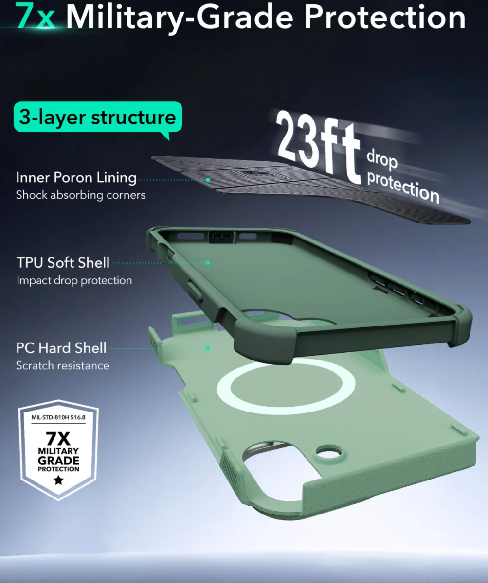 ESR Cyber Armor Apple iPhone 16 Hoesje MagSafe met Stand Groen afbeelding 5