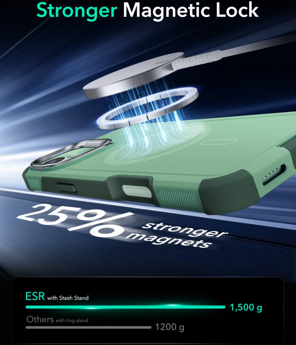 ESR Cyber Armor Apple iPhone 16 Hoesje MagSafe met Stand Groen afbeelding 7