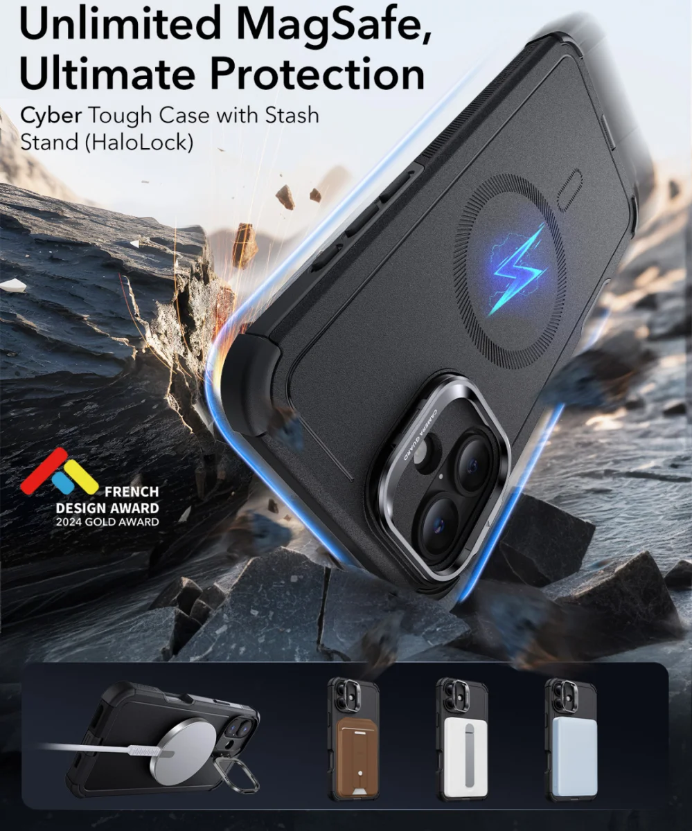 ESR Cyber Armor Apple iPhone 16 Plus Hoesje MagSafe met Stand Zwart afbeelding 2