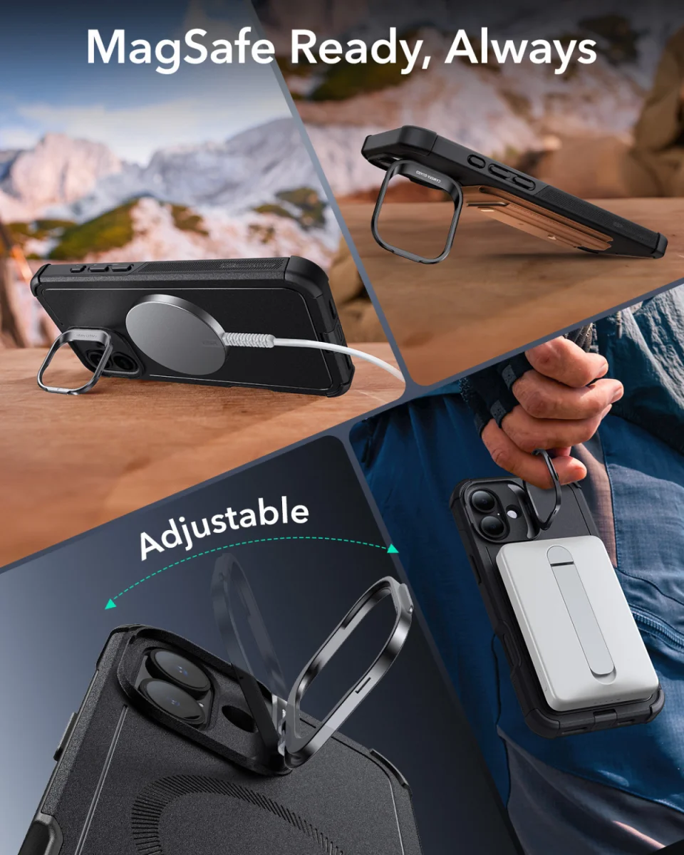 ESR Cyber Armor Apple iPhone 16 Plus Hoesje MagSafe met Stand Zwart afbeelding 4