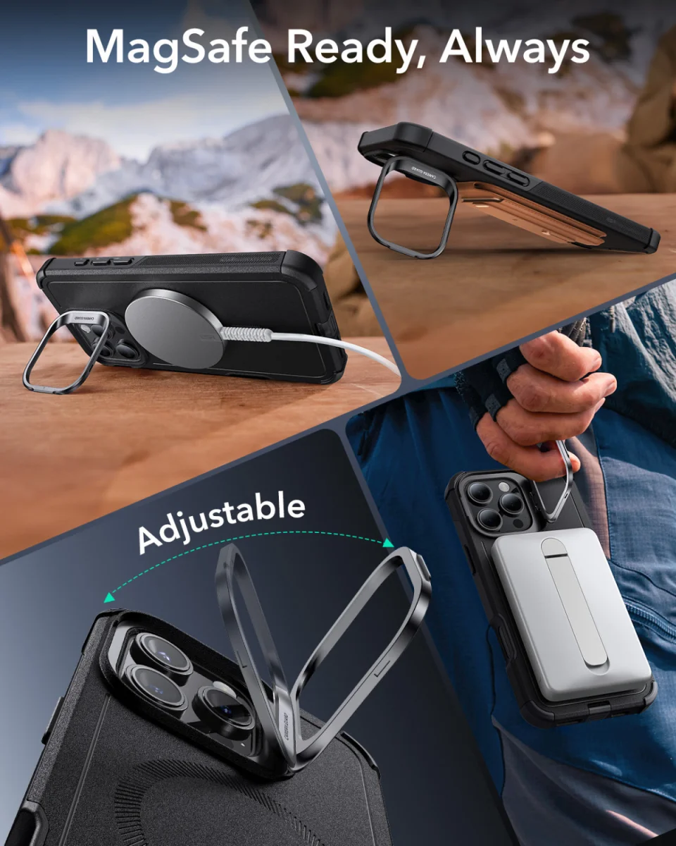 ESR Cyber Armor Apple iPhone 16 Pro Hoesje MagSafe met Stand Zwart afbeelding 4