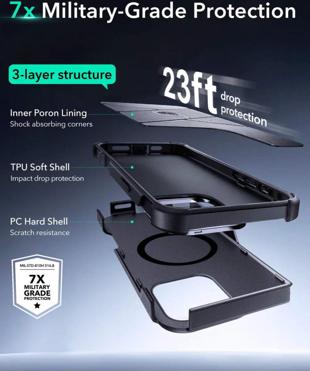 ESR Cyber Armor Apple iPhone 16 Pro Hoesje MagSafe met Stand Zwart afbeelding 5