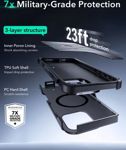 ESR Cyber Armor Apple iPhone 16 Pro Hoesje MagSafe met Stand Zwart afbeelding 5