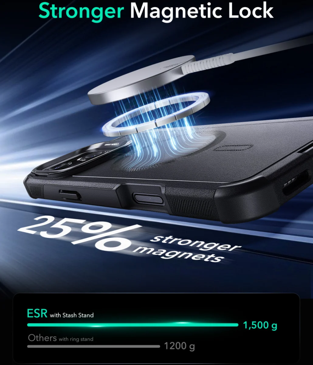 ESR Cyber Armor Apple iPhone 16 Pro Hoesje MagSafe met Stand Zwart afbeelding 8