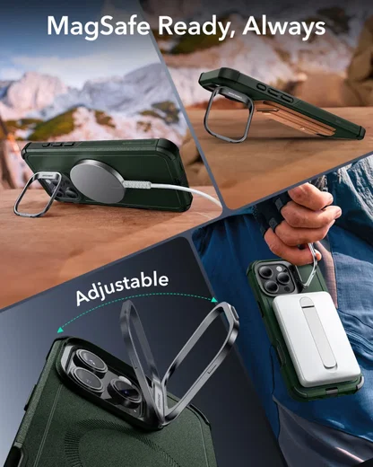 ESR Cyber Armor Apple iPhone 16 Pro Hoesje MagSafe met Stand Groen afbeelding 4
