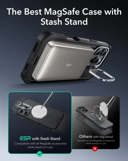 ESR Cyber Armor Apple iPhone 16 Pro Max Hoesje MagSafe met Stand Zwart afbeelding 6