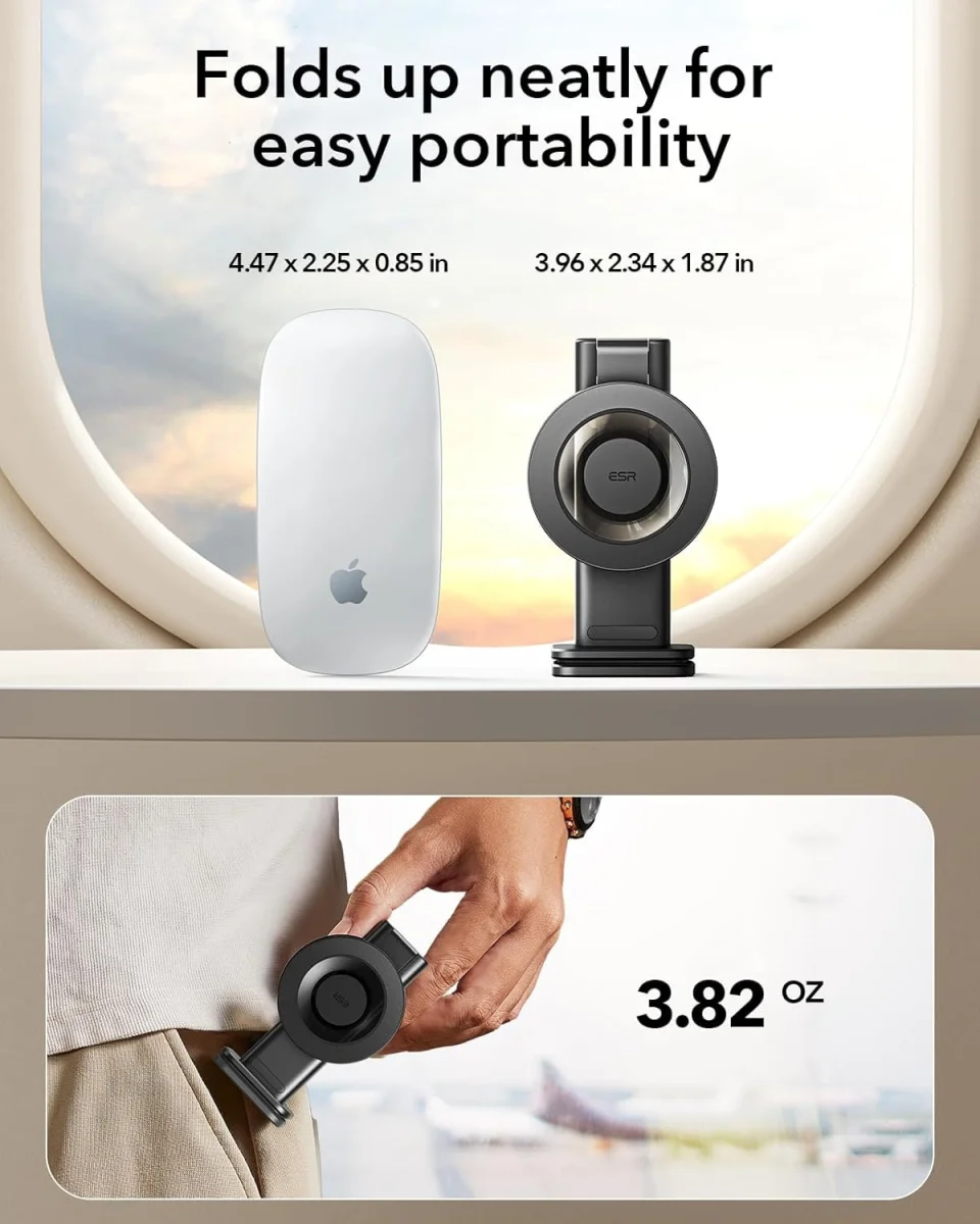 ESR HaloLock Magnetische MagSafe Telefoonhouder Vliegtuig / Trein / Koffer Zwart afbeelding 6