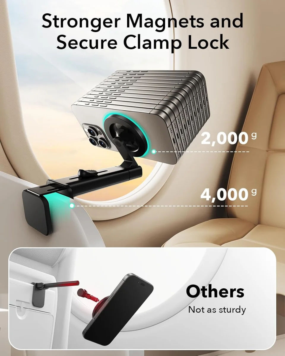 ESR HaloLock Magnetische MagSafe Telefoonhouder Vliegtuig / Trein / Koffer Zwart afbeelding 9