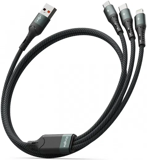 Ringke 3-in-1 Kabel USB-A naar Micro-USB / USB-C / Lightning 1.2M Zwart afbeelding 1