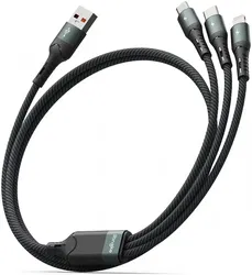 Ringke 3-in-1 Kabel USB-A naar Micro-USB / USB-C / Lightning 1.2M Zwart afbeelding