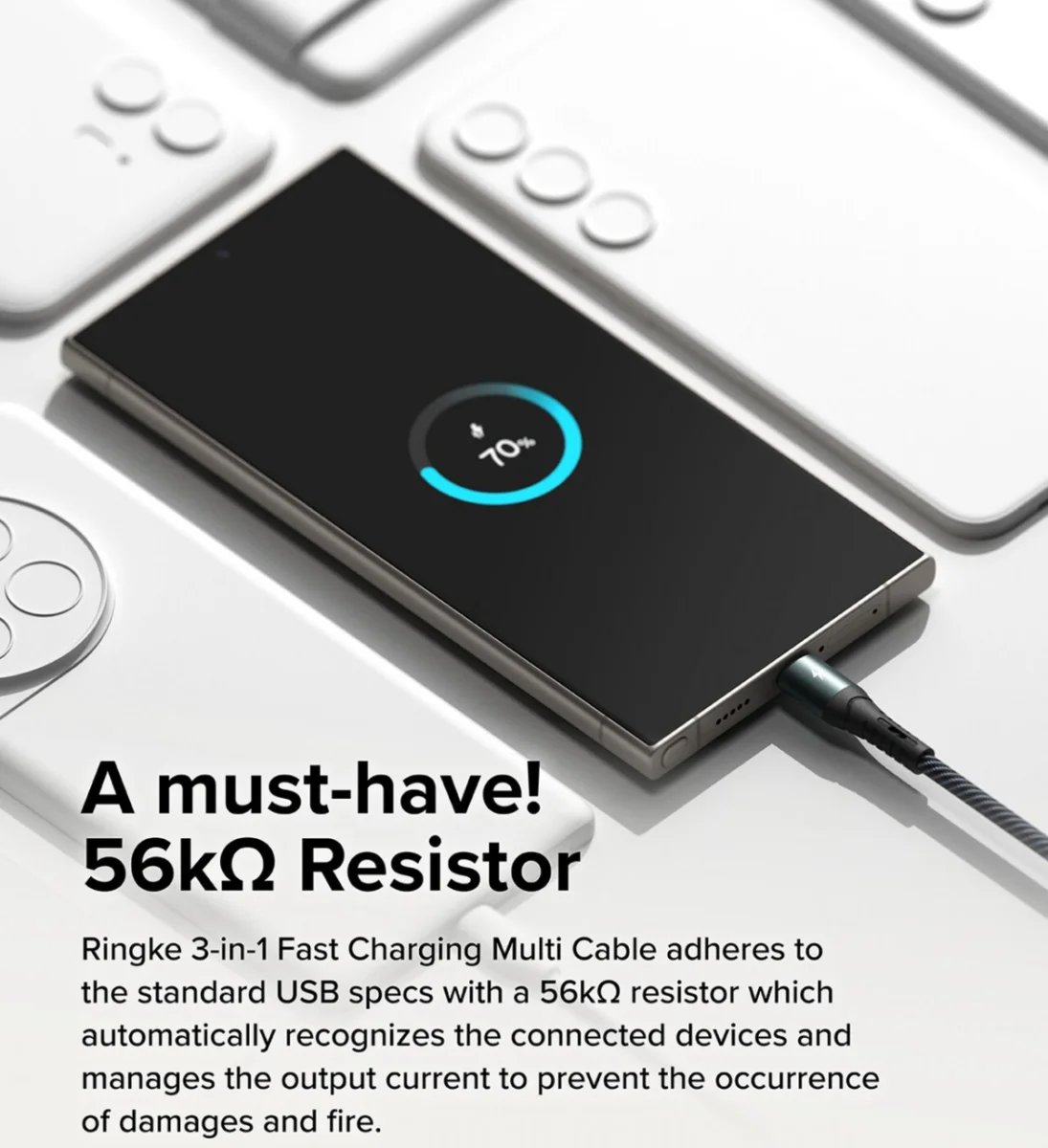 Ringke 3-in-1 Kabel USB-A naar Micro-USB / USB-C / Lightning 1.2M Zwart afbeelding 14