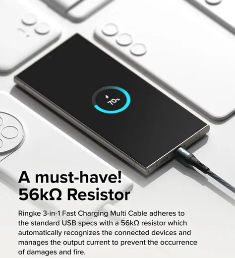 Ringke 3-in-1 Kabel USB-A naar Micro-USB / USB-C / Lightning 1.2M Zwart afbeelding 14