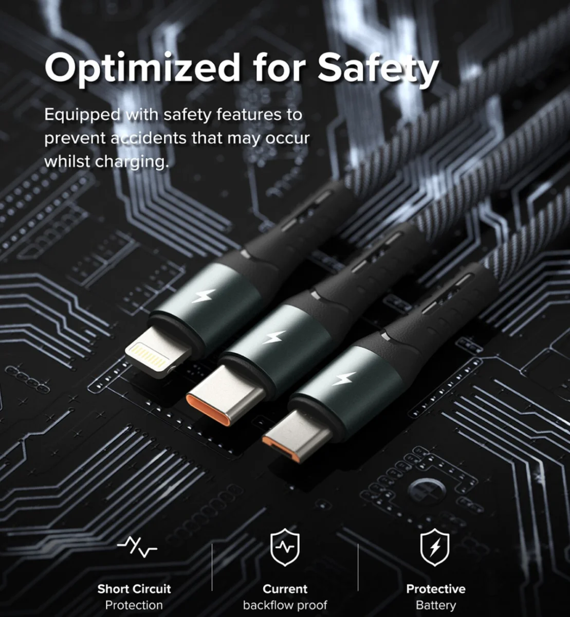 Ringke 3-in-1 Kabel USB-A naar Micro-USB / USB-C / Lightning 1.2M Zwart afbeelding 15