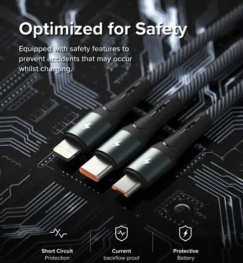 Ringke 3-in-1 Kabel USB-A naar Micro-USB / USB-C / Lightning 1.2M Zwart afbeelding 15