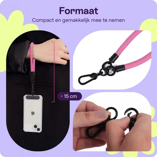 HappyCase Rhodos Stevig en Universeel Telefoonkoord / Polsbandje (30CM) Roze afbeelding 3