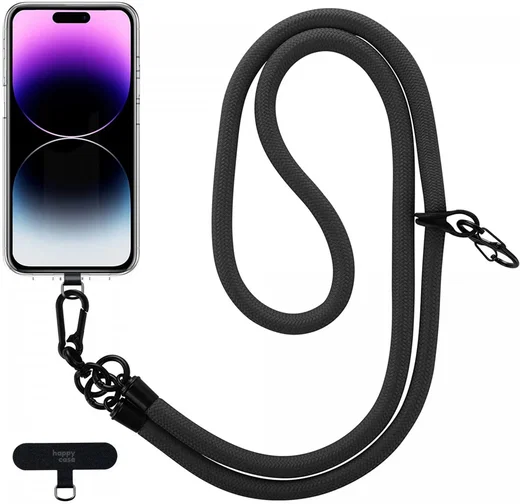 HappyCase Rhodos Stevig en Universeel Telefoonkoord / Telefoontouw (120CM) Zwart afbeelding 9