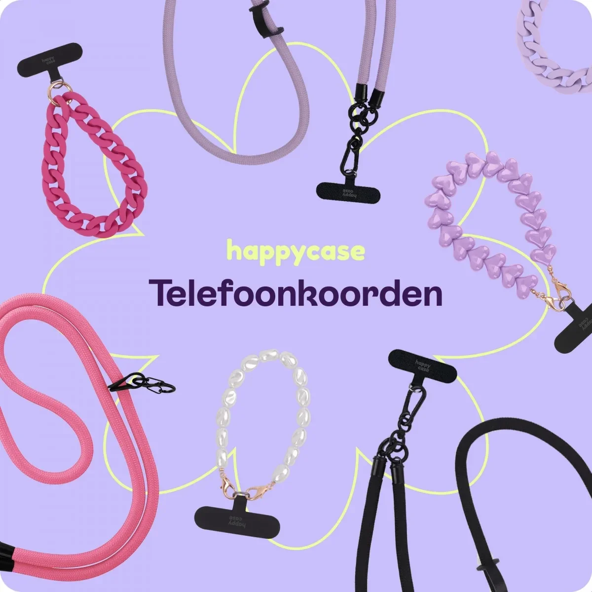 HappyCase Rhodos Stevig en Universeel Telefoonkoord / Telefoontouw (120CM) Zwart afbeelding 6