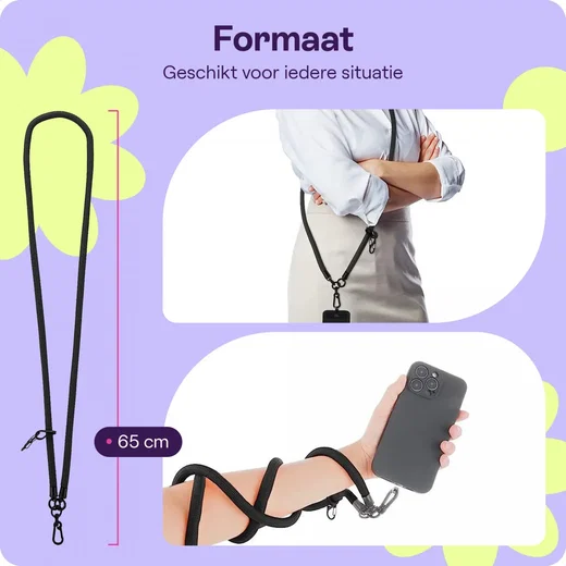 HappyCase Rhodos Stevig en Universeel Telefoonkoord / Telefoontouw (120CM) Zwart afbeelding 3