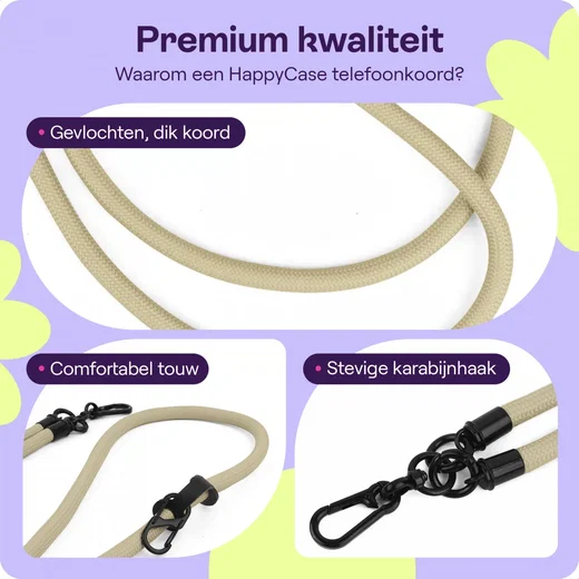 HappyCase Rhodos Stevig en Universeel Telefoonkoord / Telefoontouw (120CM) Beige afbeelding 2