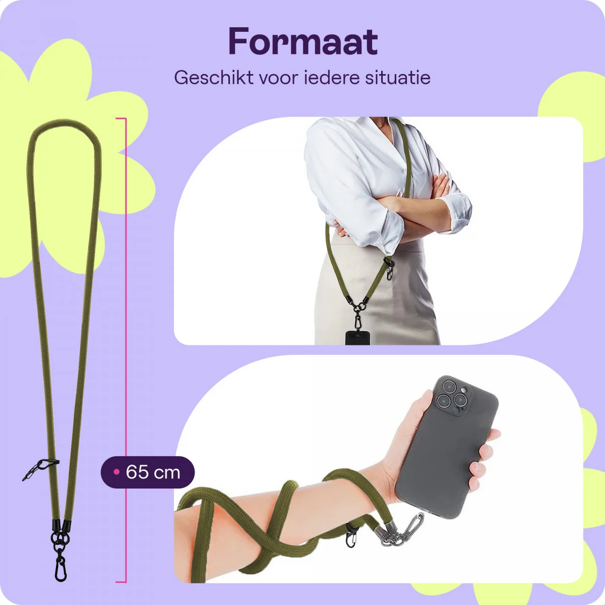 HappyCase Rhodos Stevig en Universeel Telefoonkoord / Telefoontouw (120CM) Groen afbeelding 3