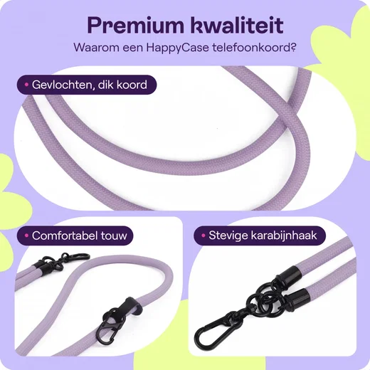 HappyCase Rhodos Stevig en Universeel Telefoonkoord / Telefoontouw (120CM) Paars afbeelding 2