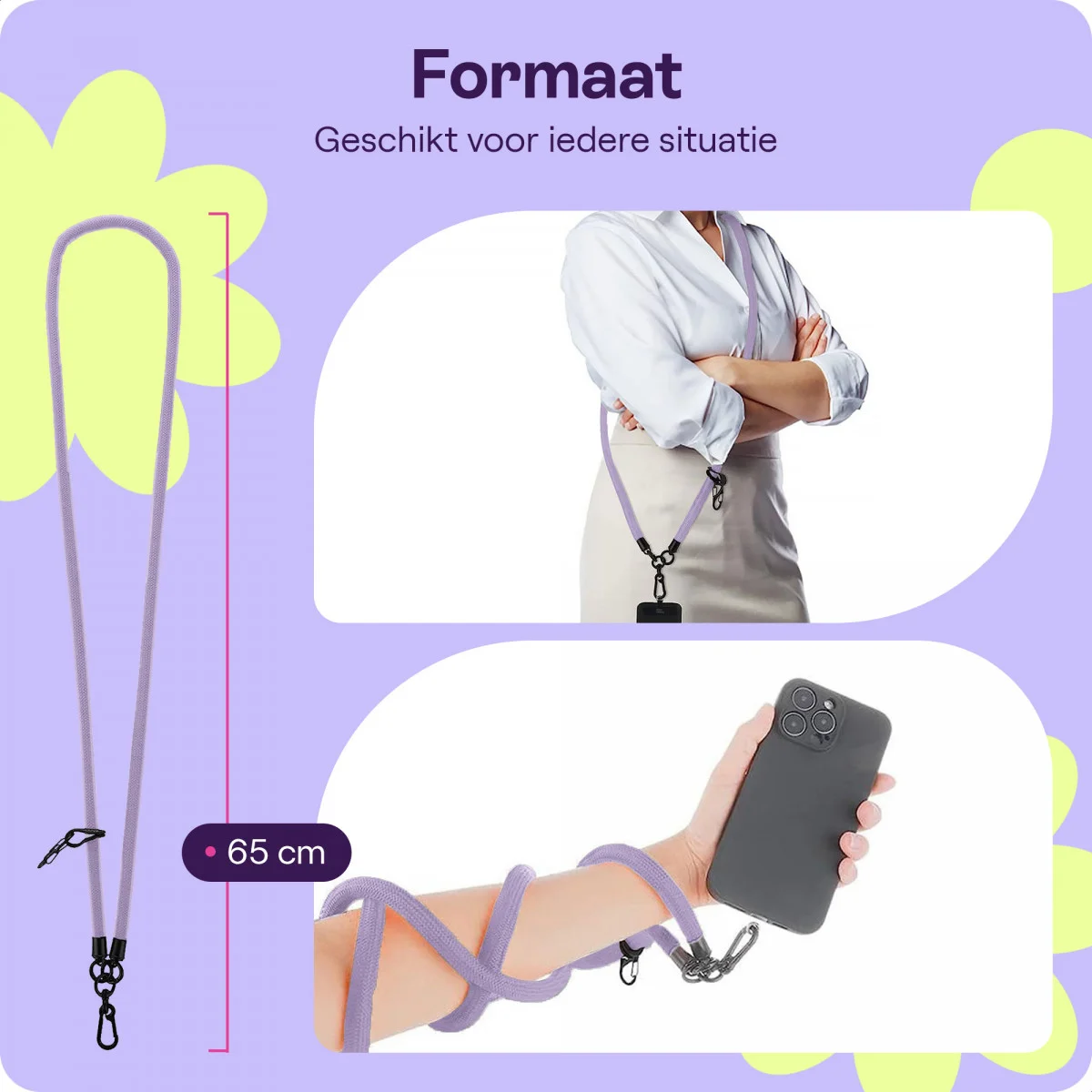 HappyCase Rhodos Stevig en Universeel Telefoonkoord / Telefoontouw (120CM) Paars afbeelding 3