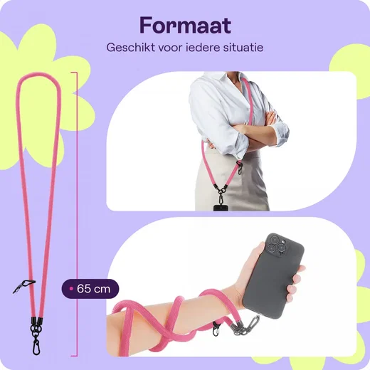 HappyCase Rhodos Stevig en Universeel Telefoonkoord / Telefoontouw (120CM) Roze afbeelding 3