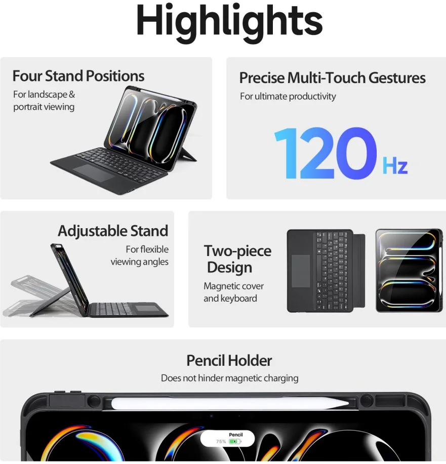 Dux Ducis iPad Pro 13 (2024/2025) Hoes Bluetooth Toetsenbord Zwart afbeelding 4