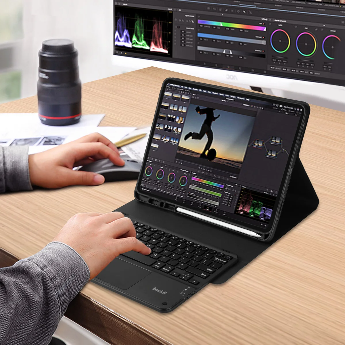 Buddi Zuna iPad Pro 13 (2024/2025) Hoes met QWERTY Toetsenbord Book Case Zwart afbeelding 5