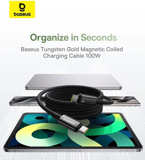 Baseus Tungsten Gold 100W Magnetische USB-C naar USB-C Kabel 1M Zwart afbeelding 3