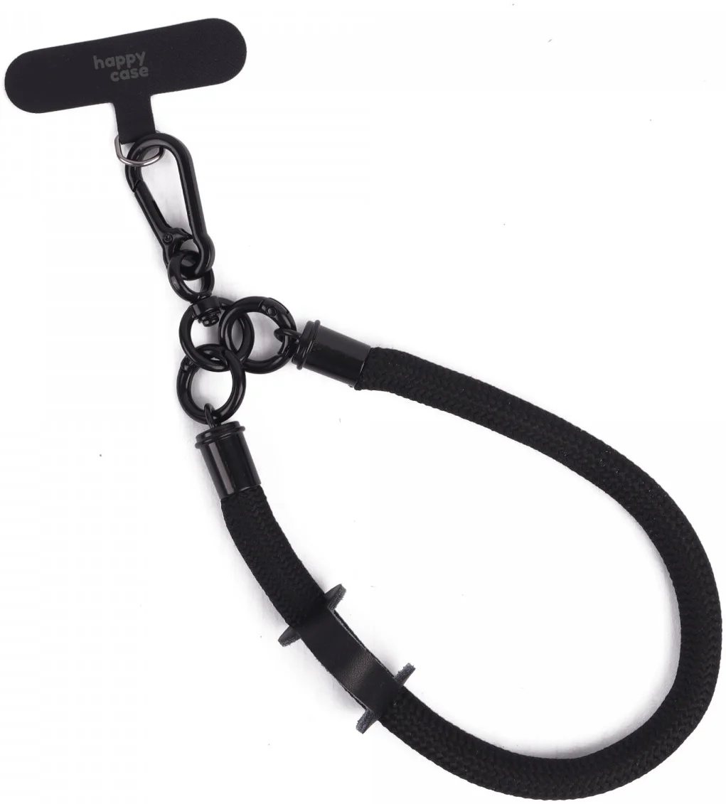 HappyCase Rhodos Stevig en Universeel Telefoonkoord / Polsbandje (30CM) Zwart afbeelding 1