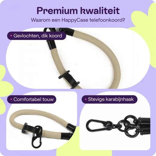 HappyCase Rhodos Stevig en Universeel Telefoonkoord / Polsbandje (30CM) Beige afbeelding 2