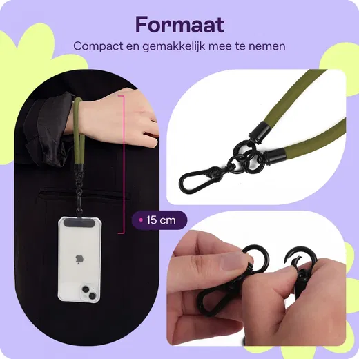 HappyCase Rhodos Stevig en Universeel Telefoonkoord / Polsbandje (30CM) Groen afbeelding 3