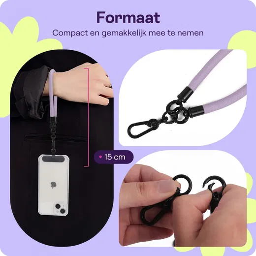 HappyCase Rhodos Stevig en Universeel Telefoonkoord / Polsbandje (30CM) Paars afbeelding 3