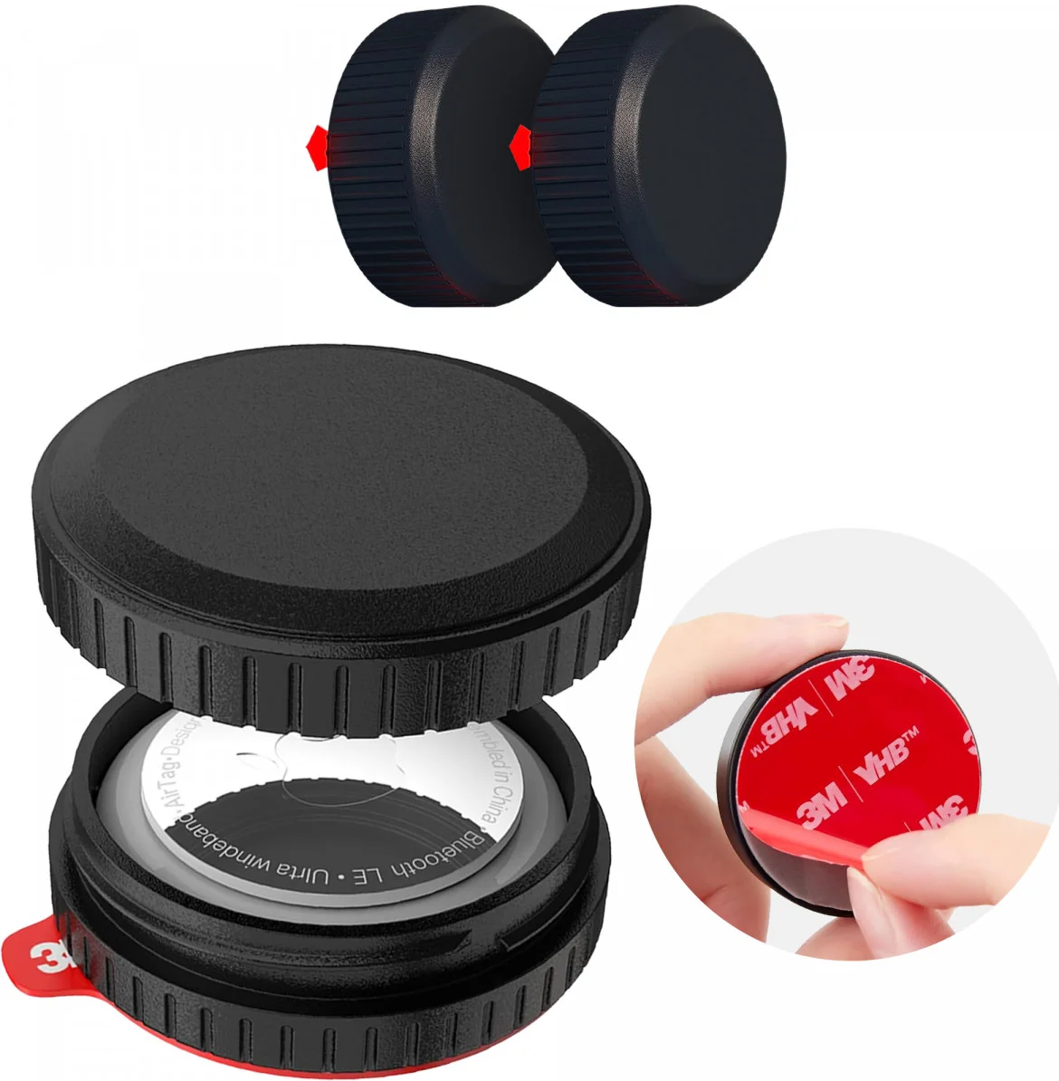 (2 pack) Waterdichte AirTag Hoes met 3M Tape voor Plakken Zwart afbeelding 1