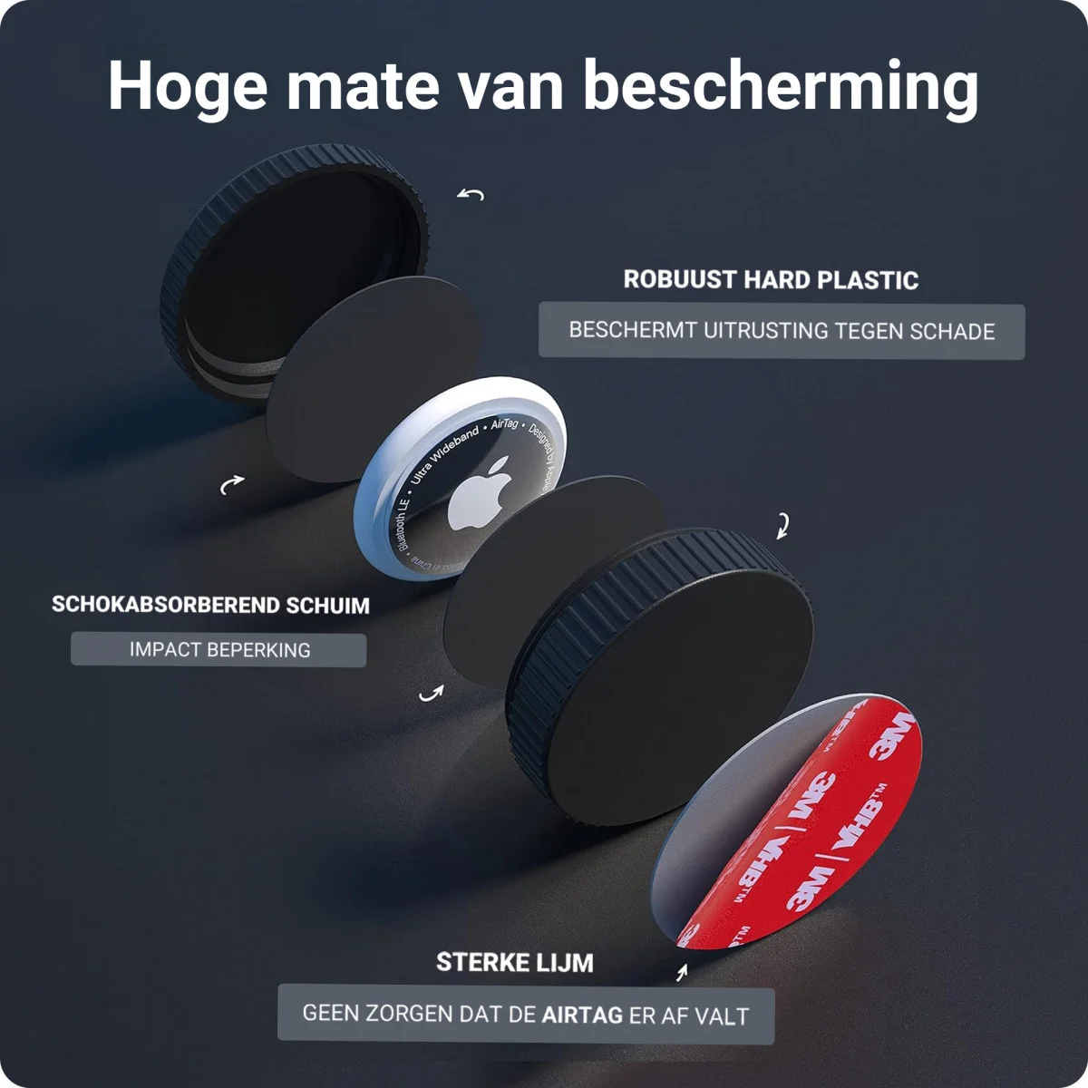 (2 pack) Waterdichte AirTag Hoes met 3M Tape voor Plakken Zwart afbeelding 2