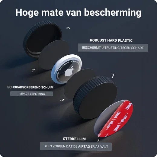 (4 pack) Waterdichte AirTag Hoes met 3M Tape voor Plakken Zwart afbeelding 2