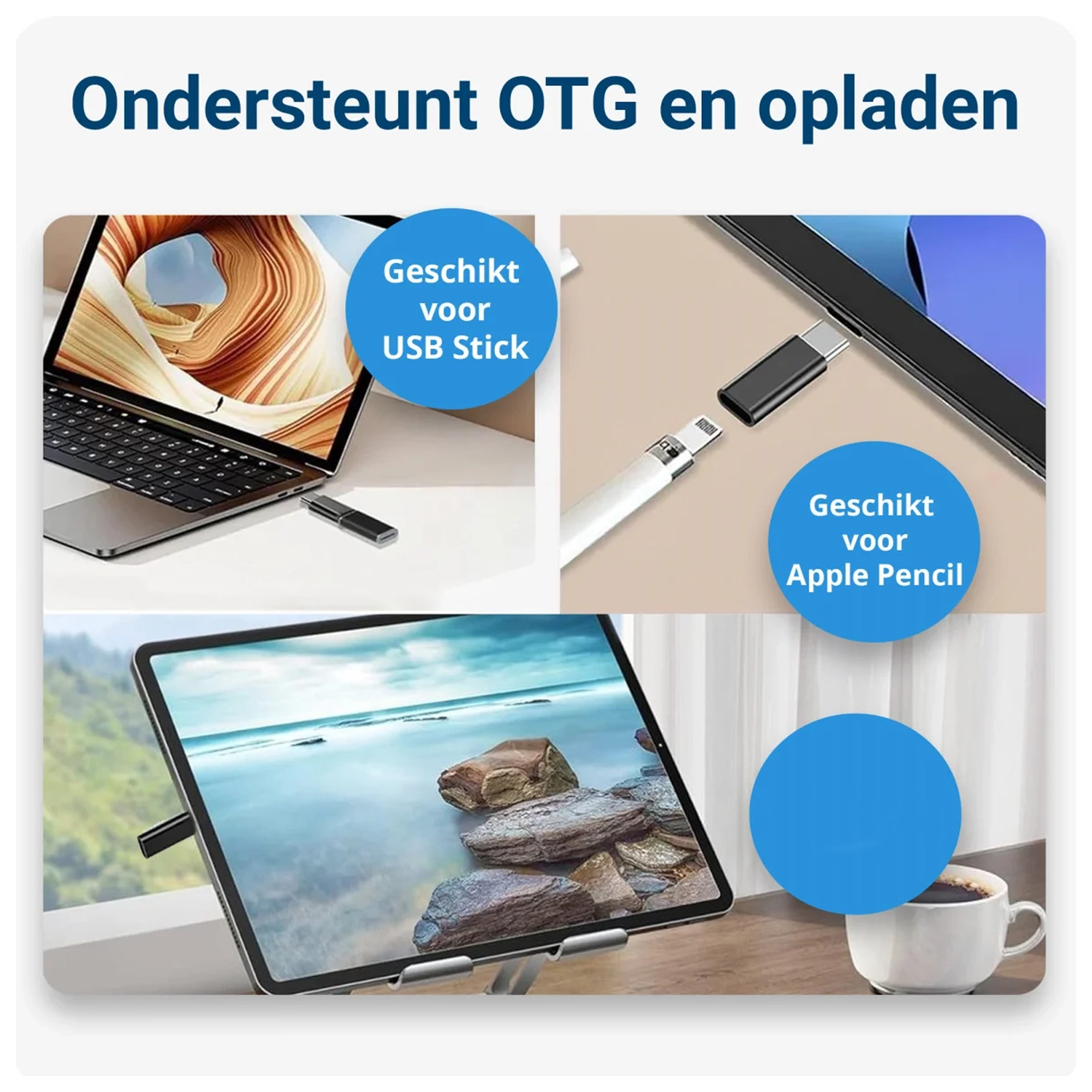 USB - C naar Lightning Adapter OTG Adapter met Anti-Lost Strap Zwart afbeelding 5